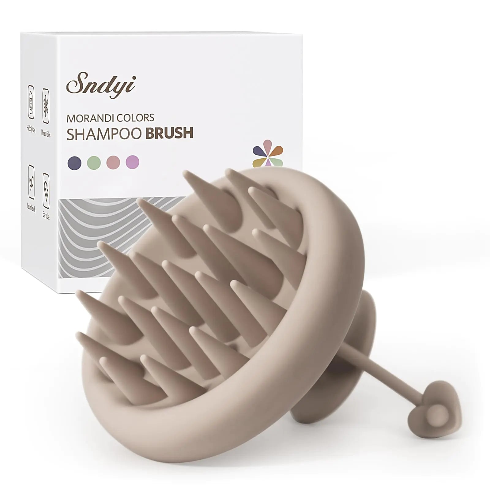 Sndyi Silicone Scalp Massager Shampoo Brush Hair Scrubber with Soft Silicone Bristles Scalp Scrubber/Exfoliator for Dandruff Removal Wet Dry Scalp Brush for Hair Growth & Scalp Care Khaki