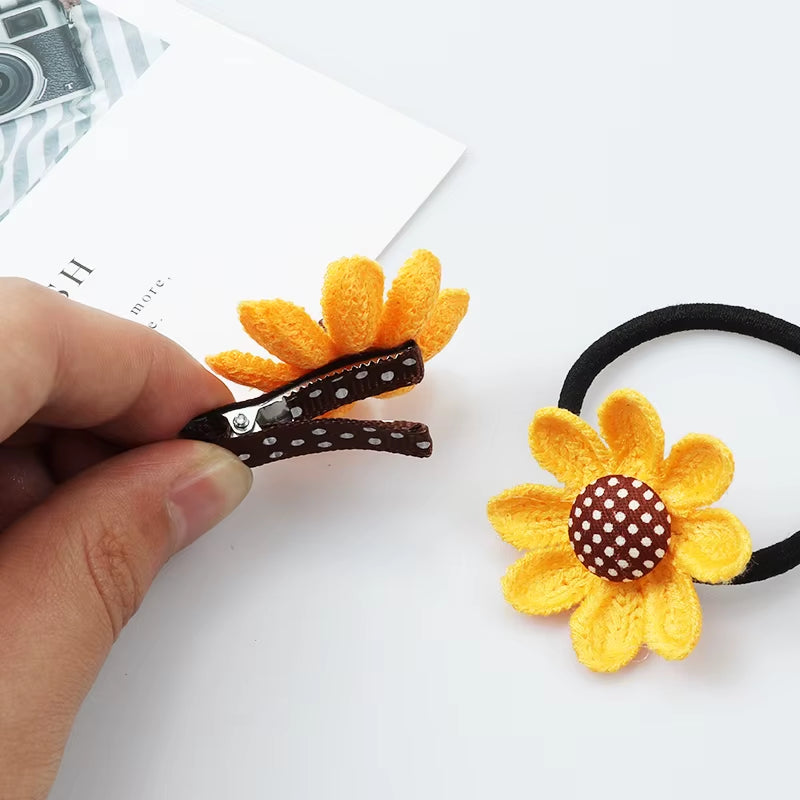 2Pcs Sunflower Hairpin Baby Hair Ring Hair Accessories Elastic Rubber Band Hair Band Girl Tie Hair Rubber Band Hair Accessories