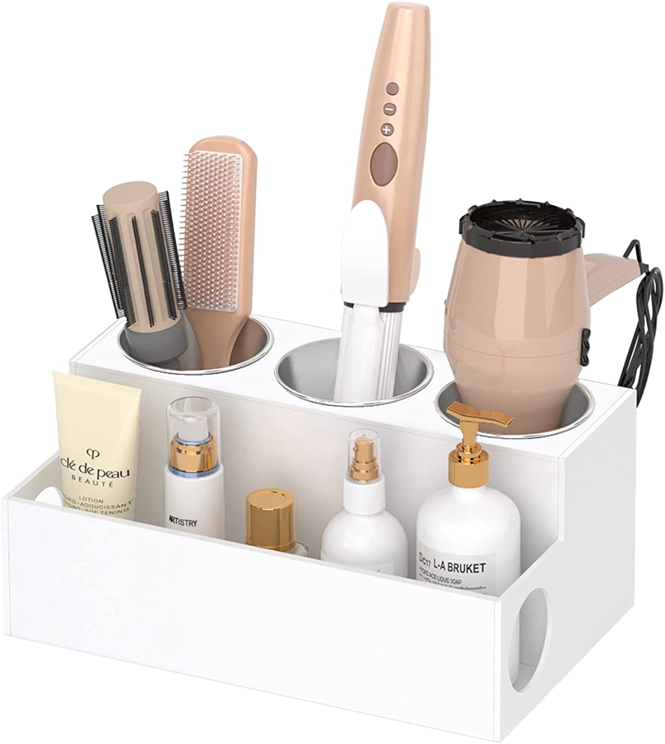 Acrylic Hair Styling Tool Organizer and Holder - Bathroom Countertop Storage for Blow Dryers, Accessories, Makeup, and Toiletries