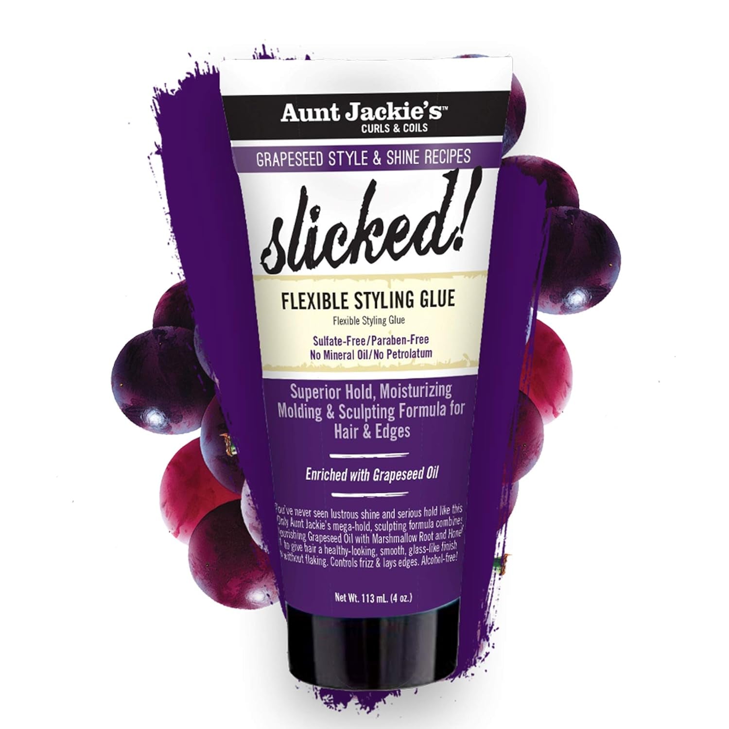 Grapeseed Style and Shine Recipes Slicked Flexible Hair Styling Glue, Superior Hold, 4 Ounce