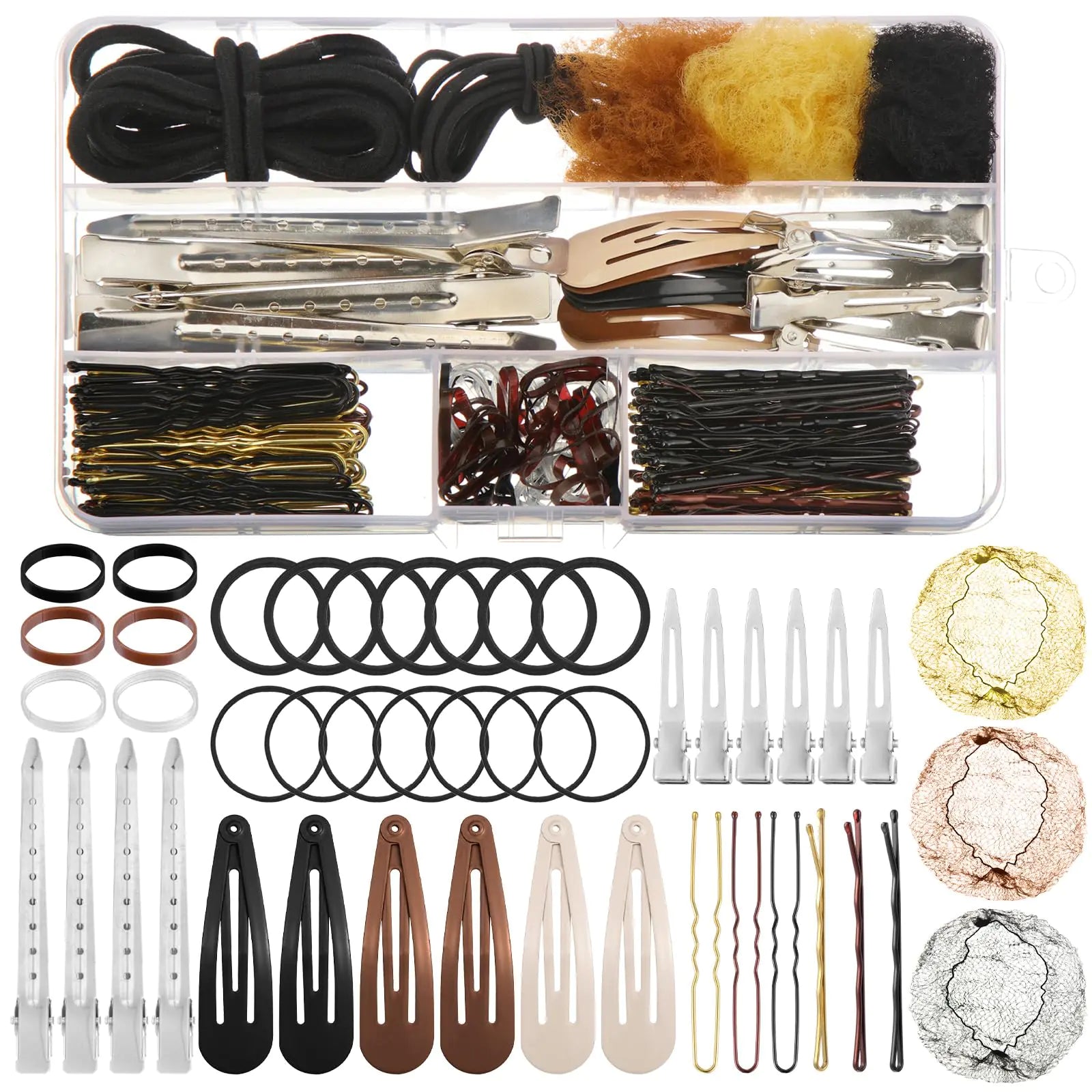 Hair Accessories Kit - Bobby Pins Bun Hair Nets with Organizer Box 219 Pcs