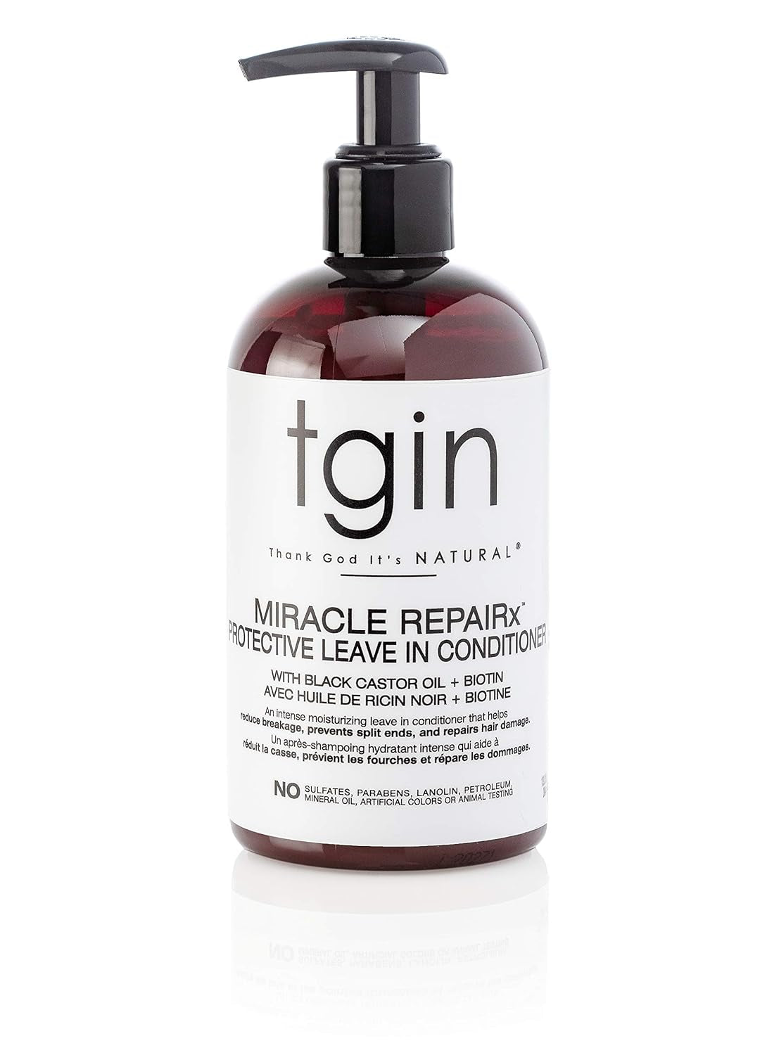 Tgin Miracle Repairx Protective Leave in Conditioner for Curly, Coily, and Wavy Hair, with Biotin and Black Castor Oil, Repairs and Restores Damaged, Color-Treated Hair, 13 Oz