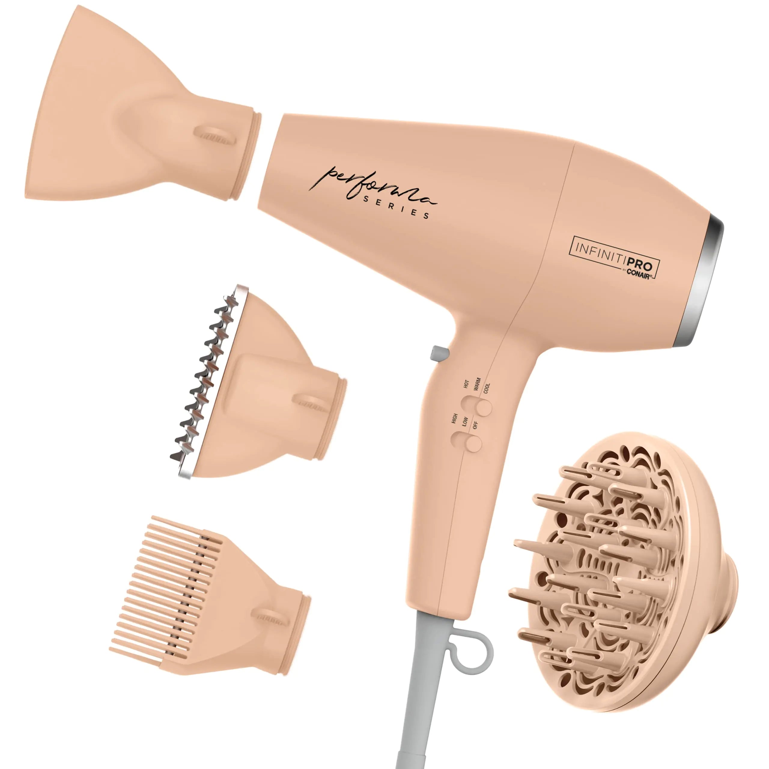 Conair Infiniti Pro Hair Dryer with Diffuser plus 3 Other Attachments