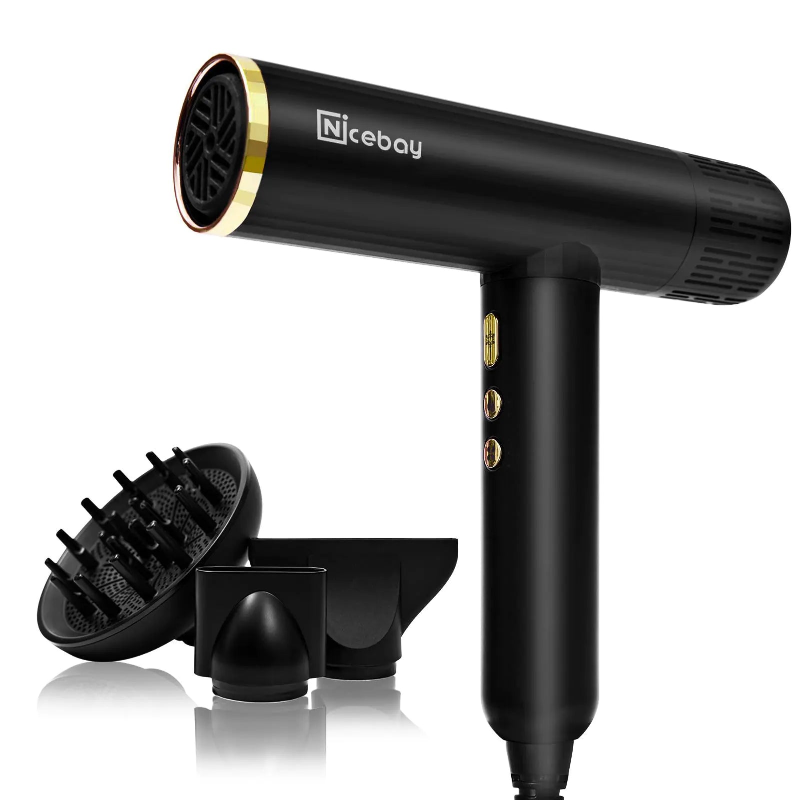 Nicebay Ionic Hair Dryer with Diffuser Professional Blow Dryer with 3 Attachments