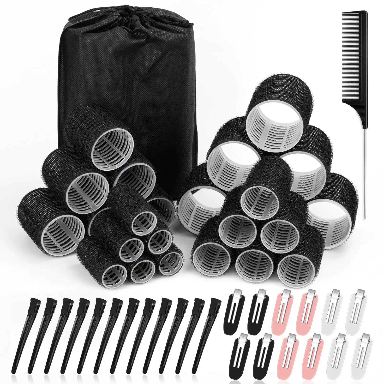 50 Pcs Rollers Hair Curlers Set with 24Pcs Self Grip Hair Rollers 4 Sizes and 24 Pcs Hair Clips