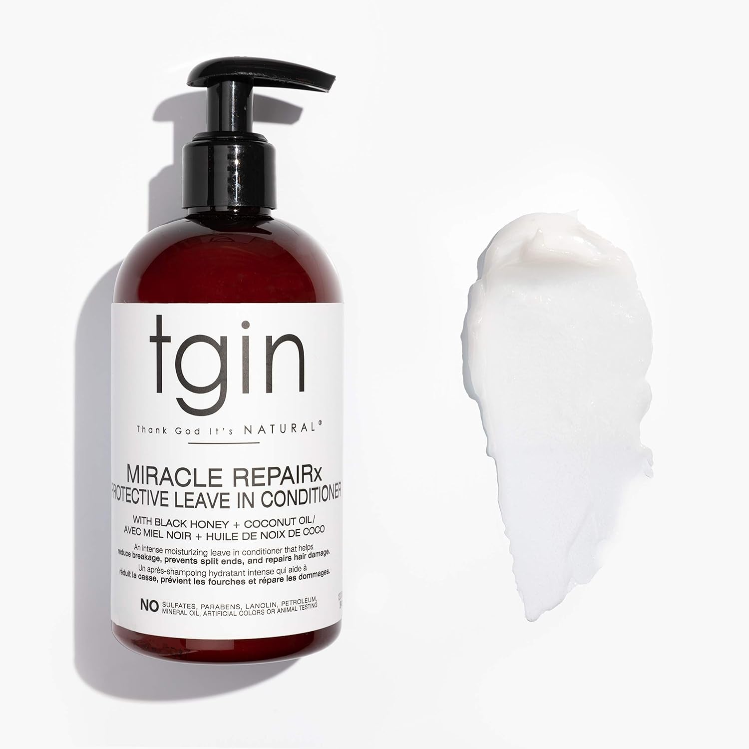 Tgin Miracle Repairx Protective Leave in Conditioner for Curly, Coily, and Wavy Hair, with Biotin and Black Castor Oil, Repairs and Restores Damaged, Color-Treated Hair, 13 Oz