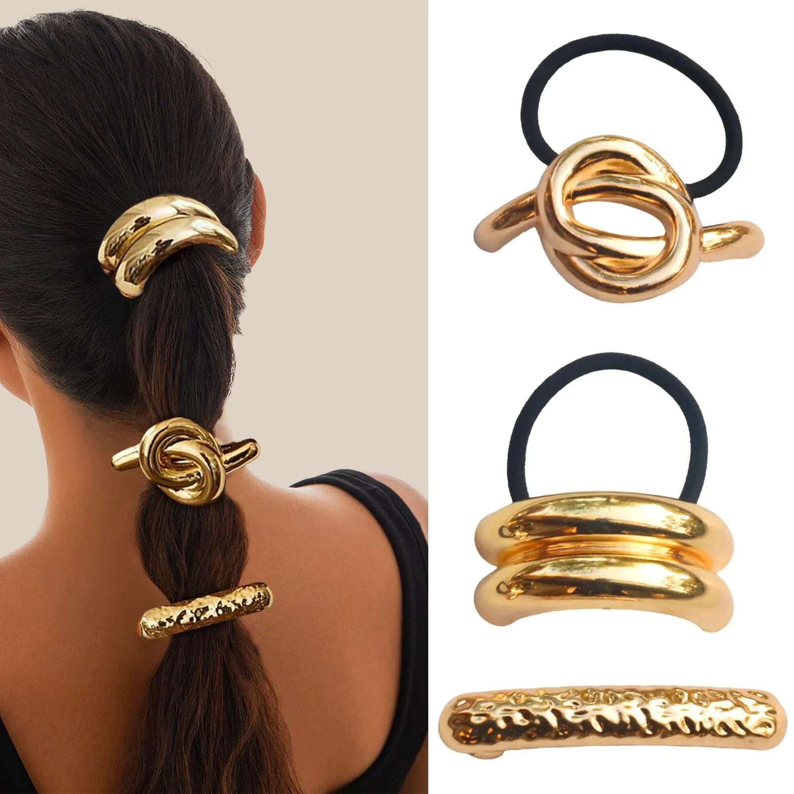 Metal Hair Ties Ponytail Holders Hair Cuff Gold - 3 PCS