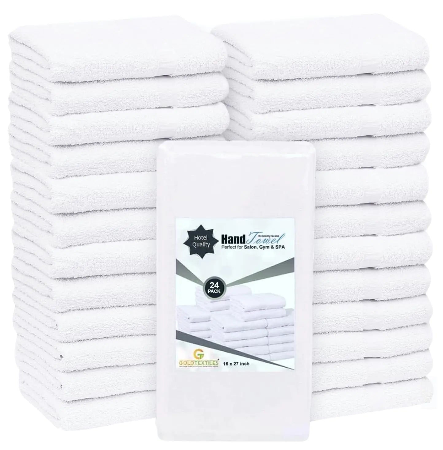 24 Pcs (2 Dozen) White 16x27 Inch Cotton Hand Towels Salon